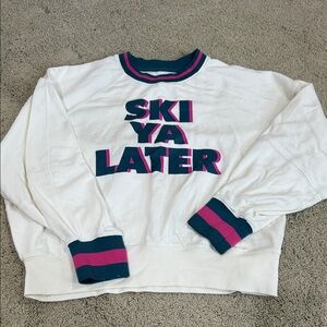 Chaser White Crewneck Sweater with Navy and Pink Accents - Ski ya later